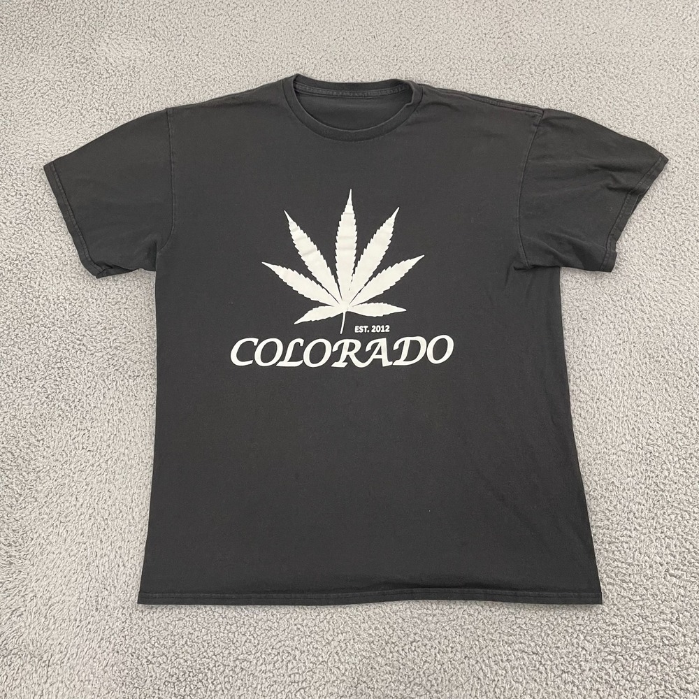 Colorado Marijuana Leaf T-Shirt Men L Black 420 Rocky Mountain High Cannabis